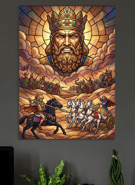Ancient Battle Scene in Stained Glass